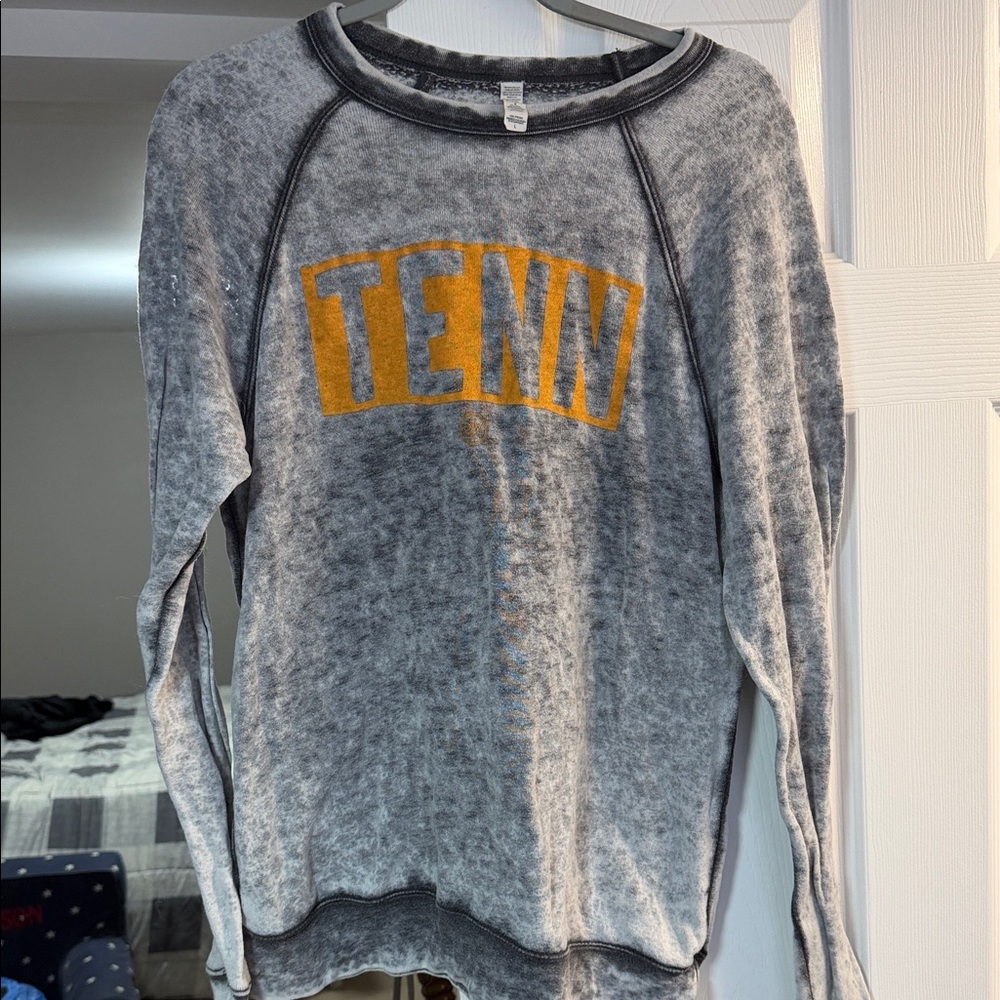 Next Level Apparel Heathered Gray Sweatshirt with Orange Print